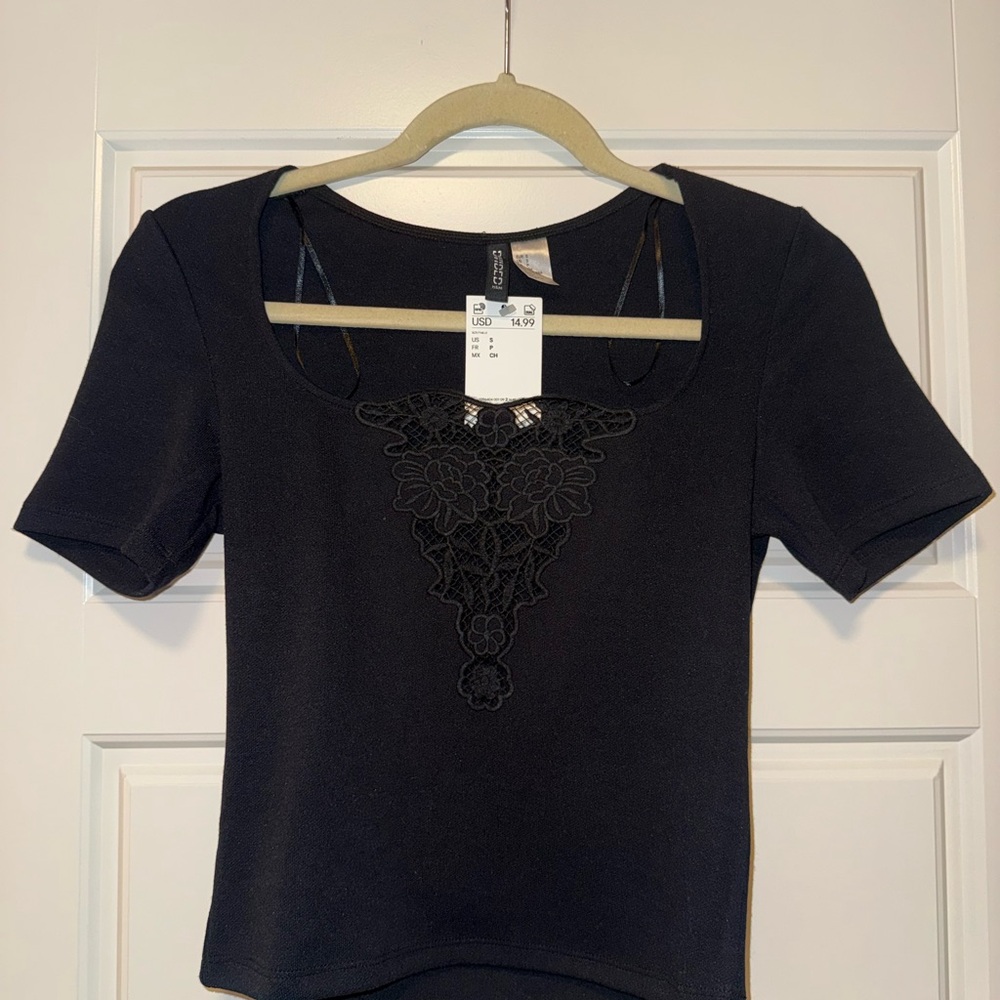H&M Knit Black Lace Detail Top